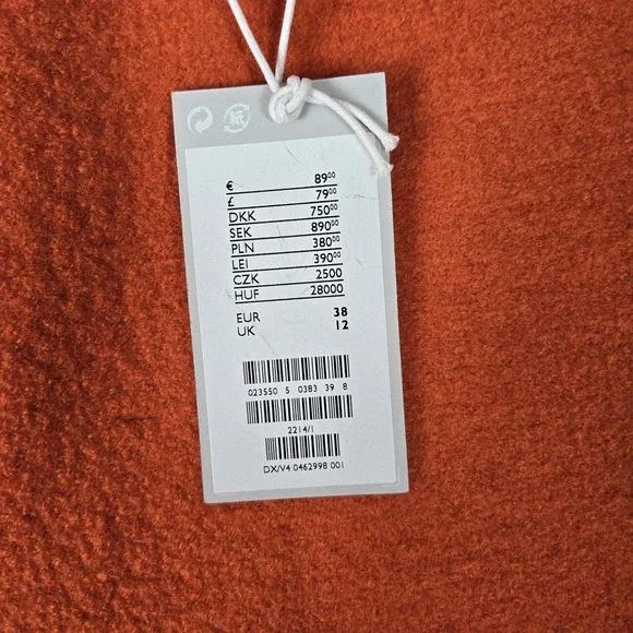 COS Skirt Womens US 8 Mandarin Orange A-Line 1-Pleat 100% Wool‎ Felt Soft NWT - Picture 4 of 9